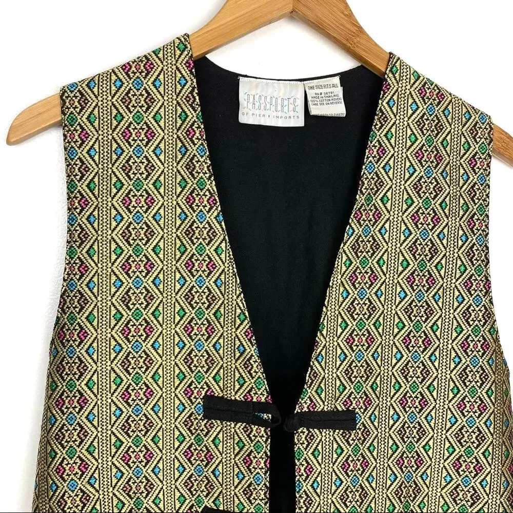 Vintage | Gold Woven Geometric Pattern Vest Cotton